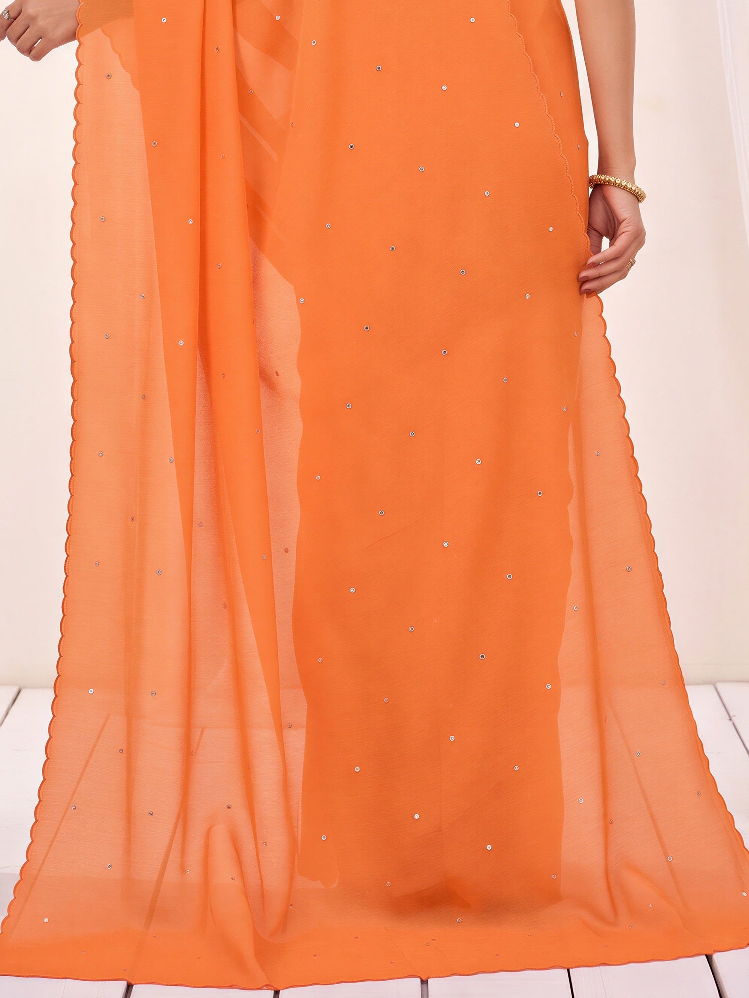 Orange Cotton saree – detail view 5