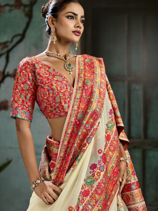 Off White cotton saree view 1