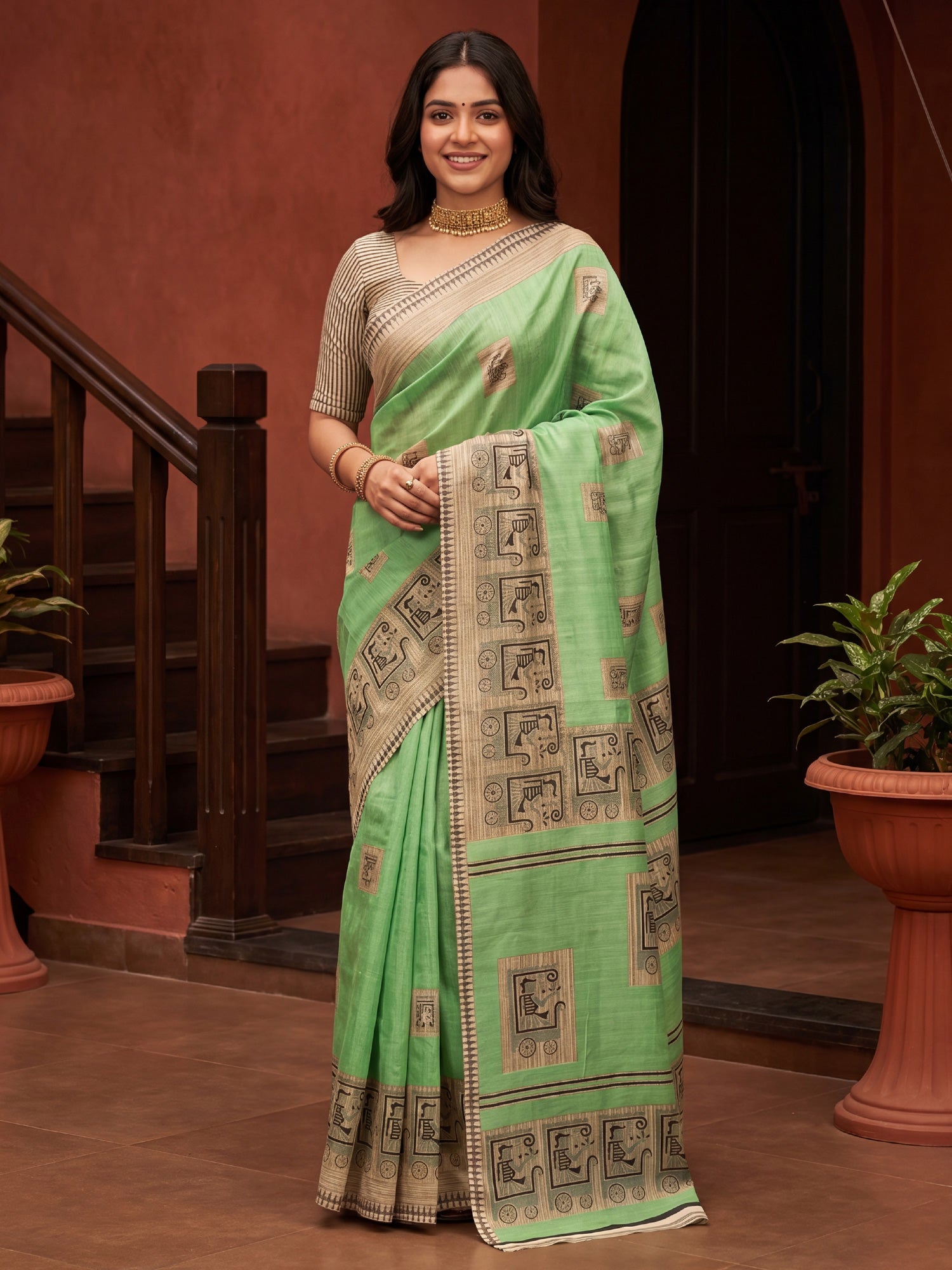Mint Green Bhagalpuri Silk saree – detail view 3
