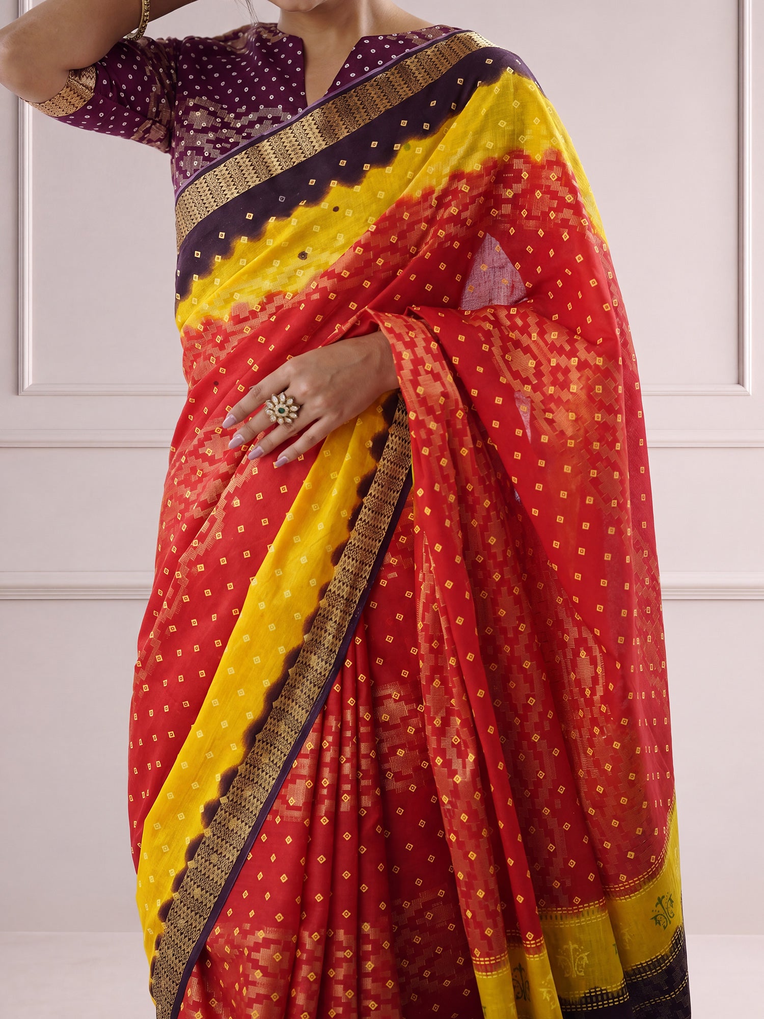Red Cotton saree – detail view 4