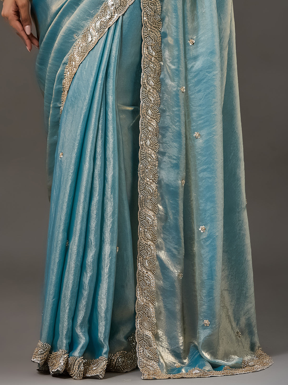Light Blue Satin saree – detail view 4