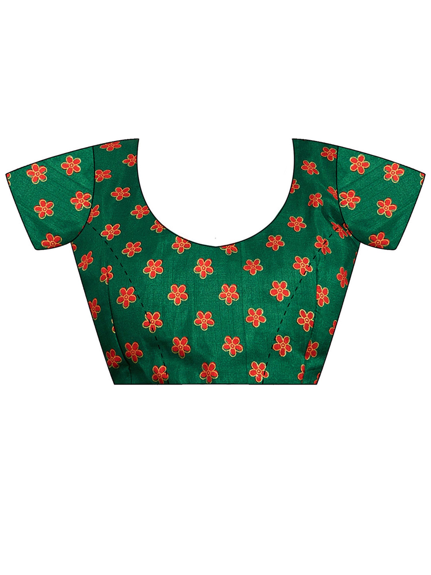 Unstitched dark green silk blend blouse piece with ethnic motif design