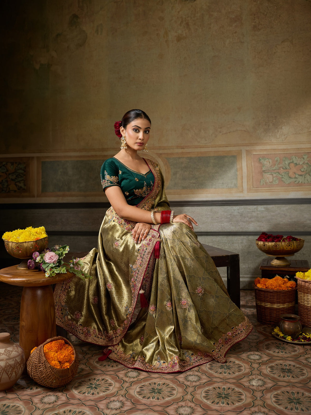 Olive Silk Blend saree – detail view 2