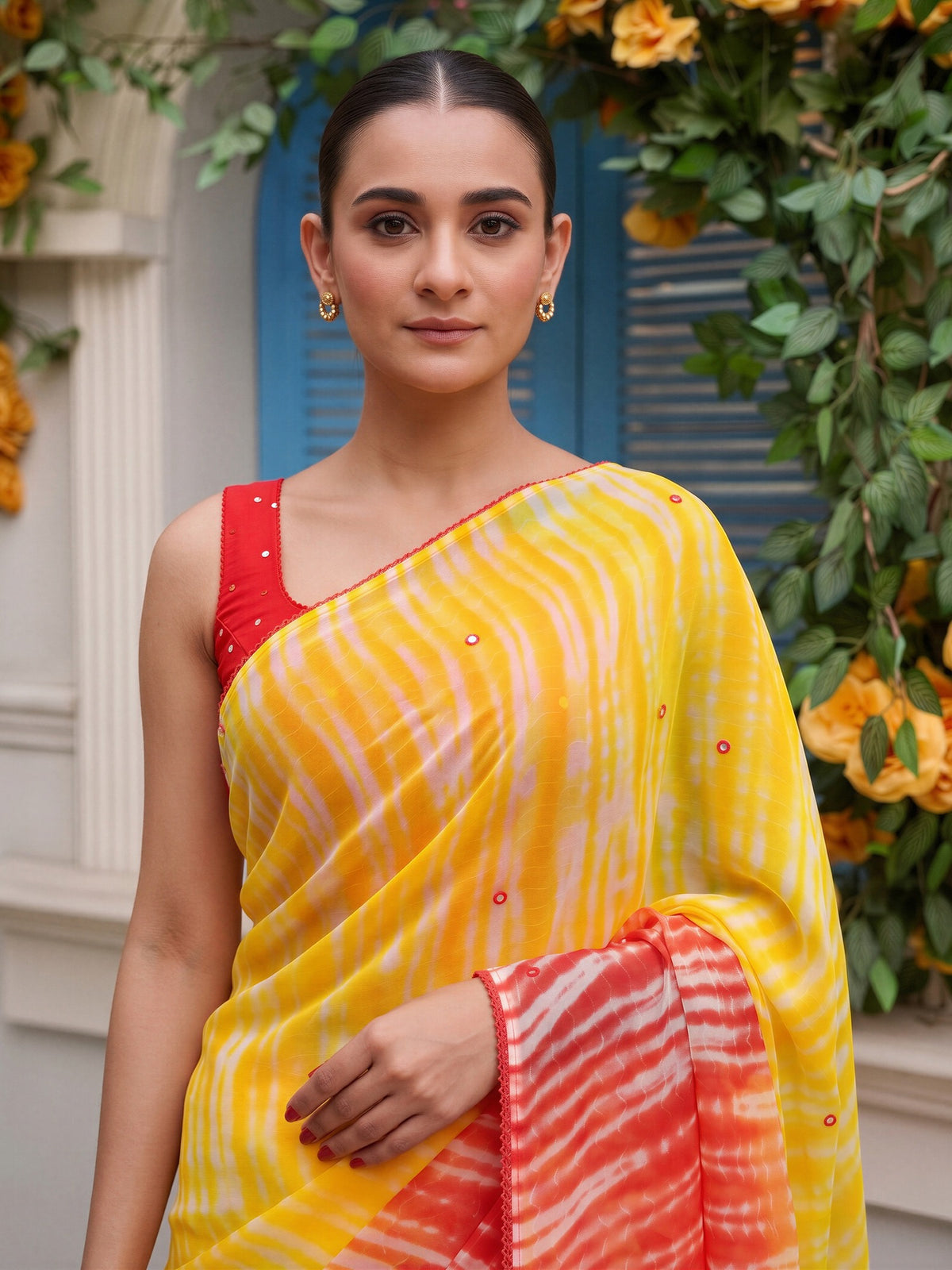 Yellow georgette saree view 4