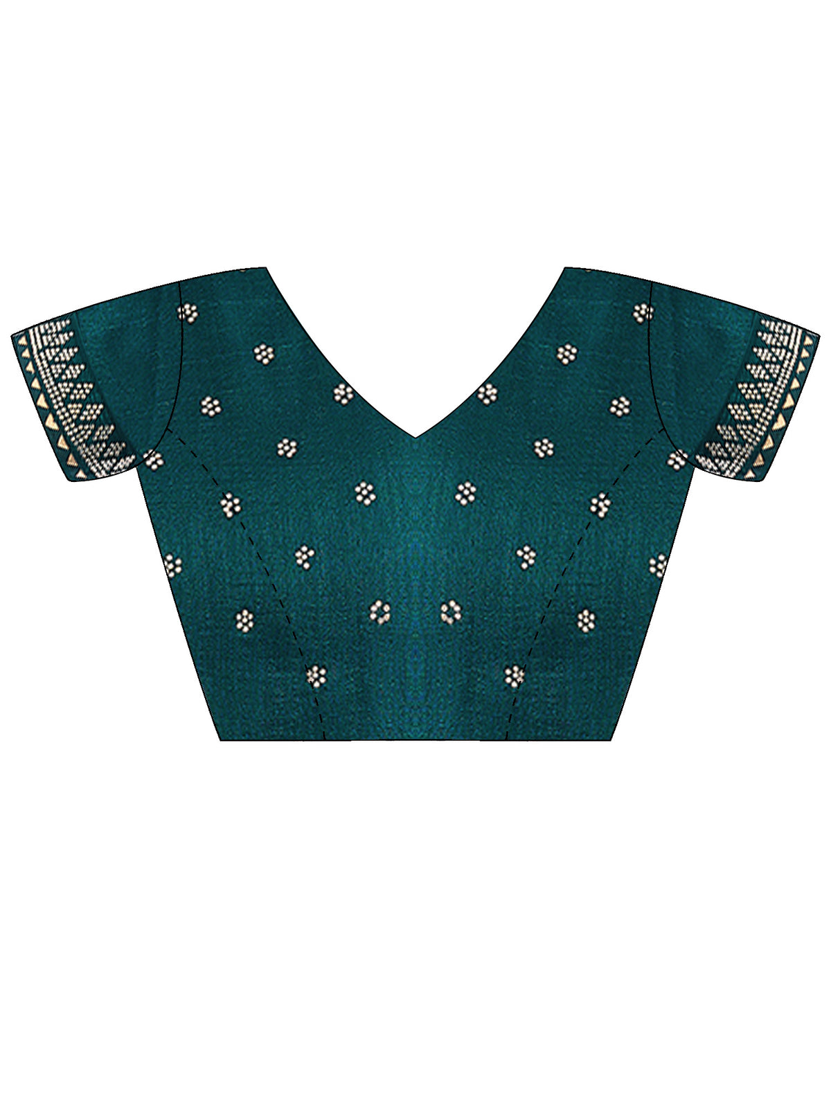 Unstitched teal blue vichitra silk blouse piece with embellished design