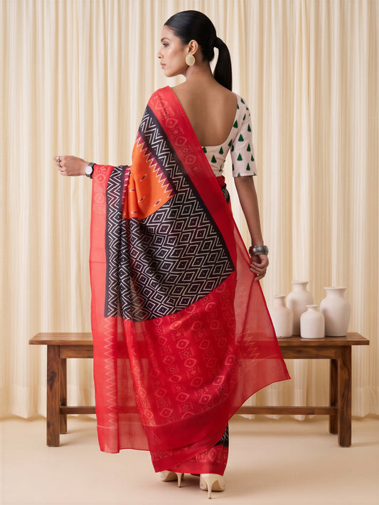 Orange Cotton Blend saree – detail view 1
