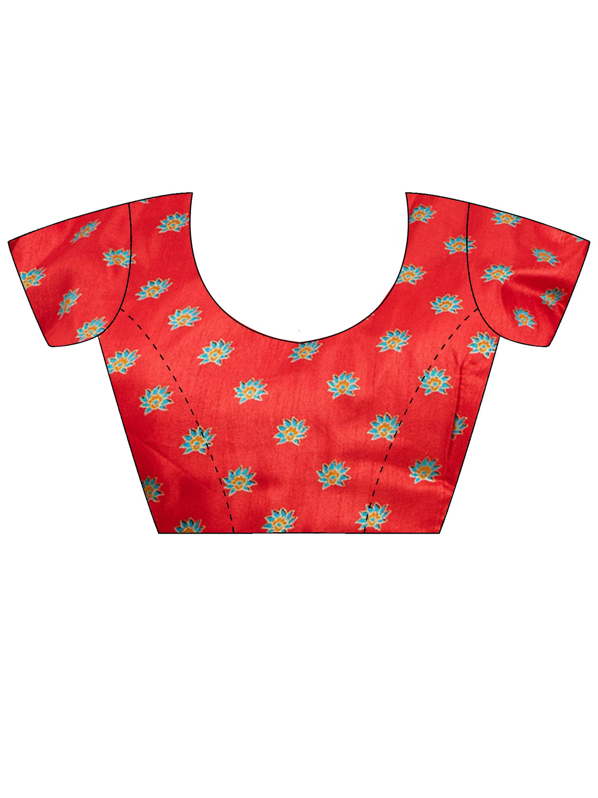 Unstitched red silk blend blouse piece with ethnic motif design