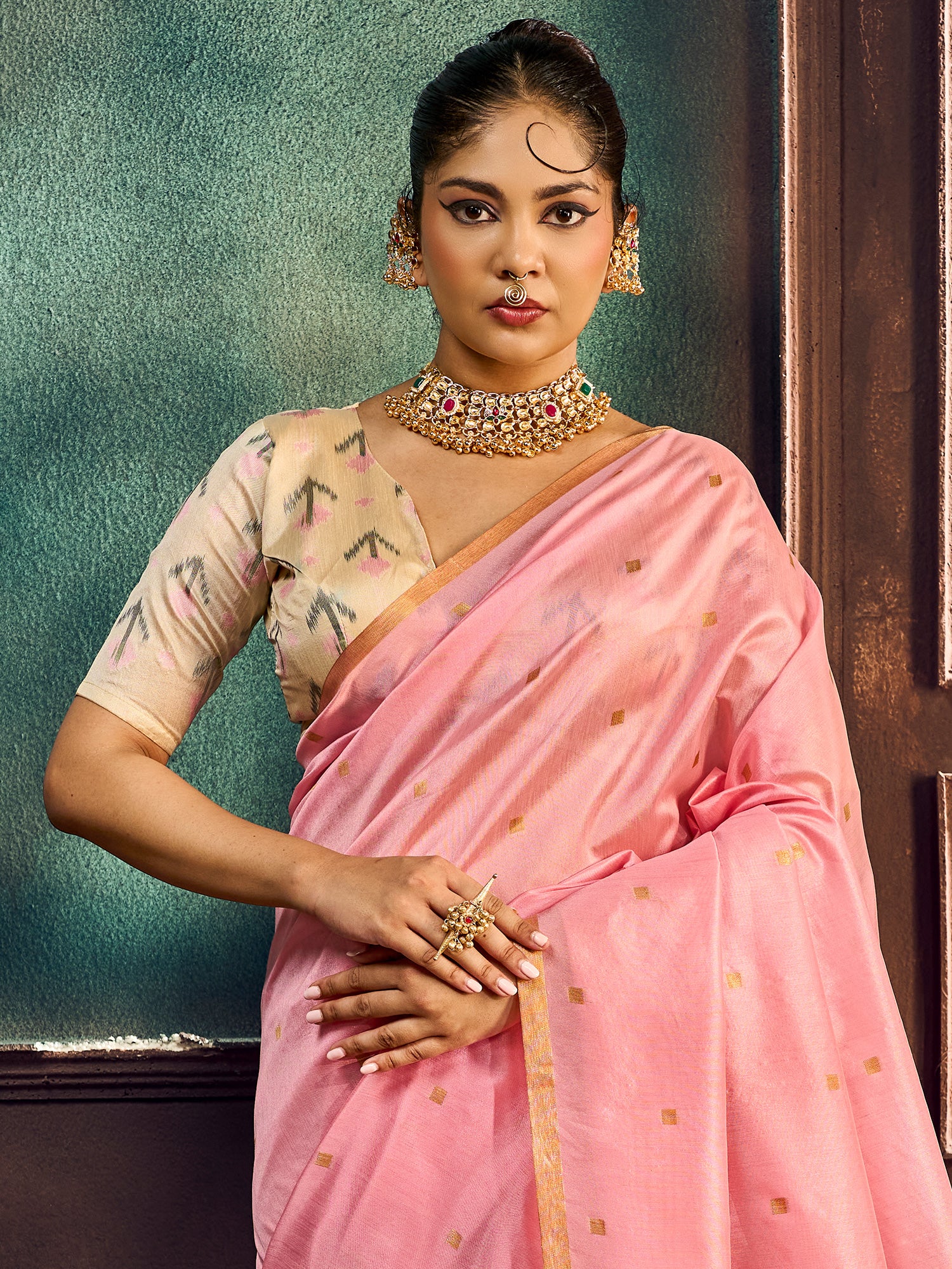 Pink Cotton Silk saree – detail view 4