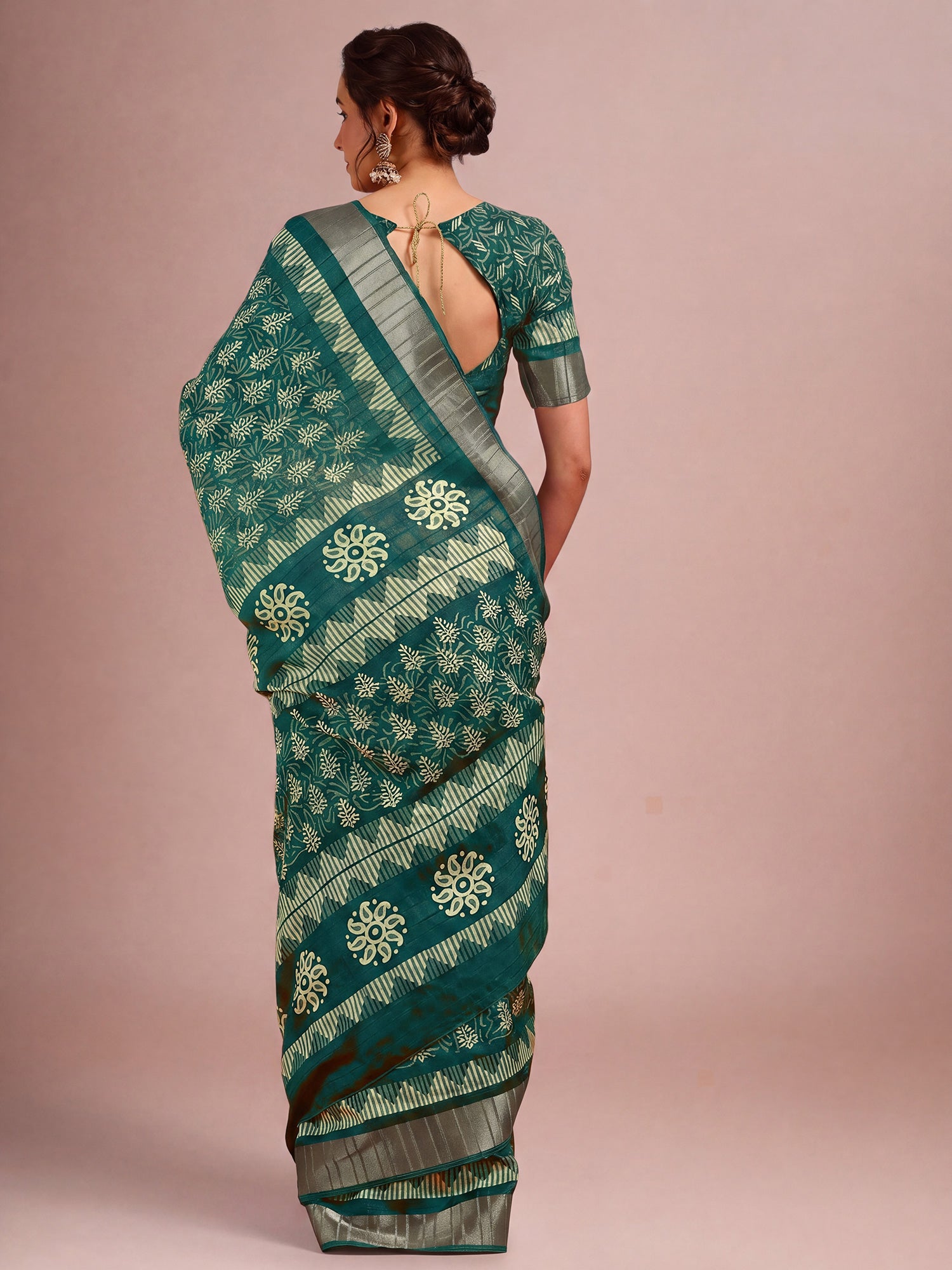 Teal Green Cotton Silk saree – detail view 1