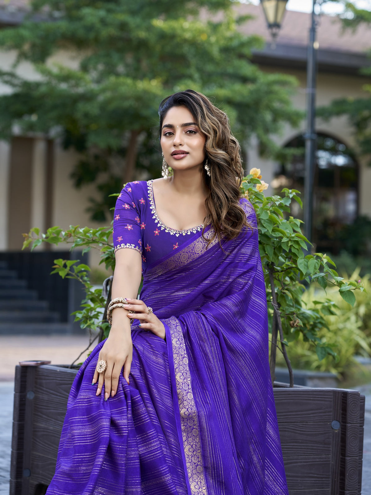 Violet jacquard saree view 5