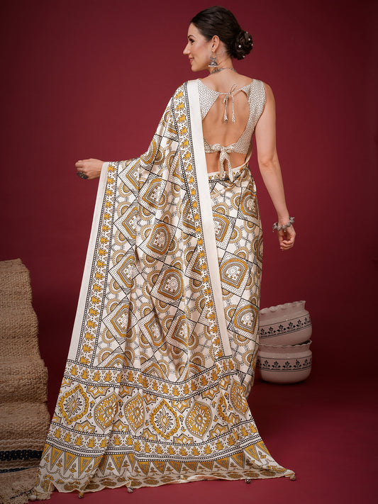 Off White Satin saree – detail view 1