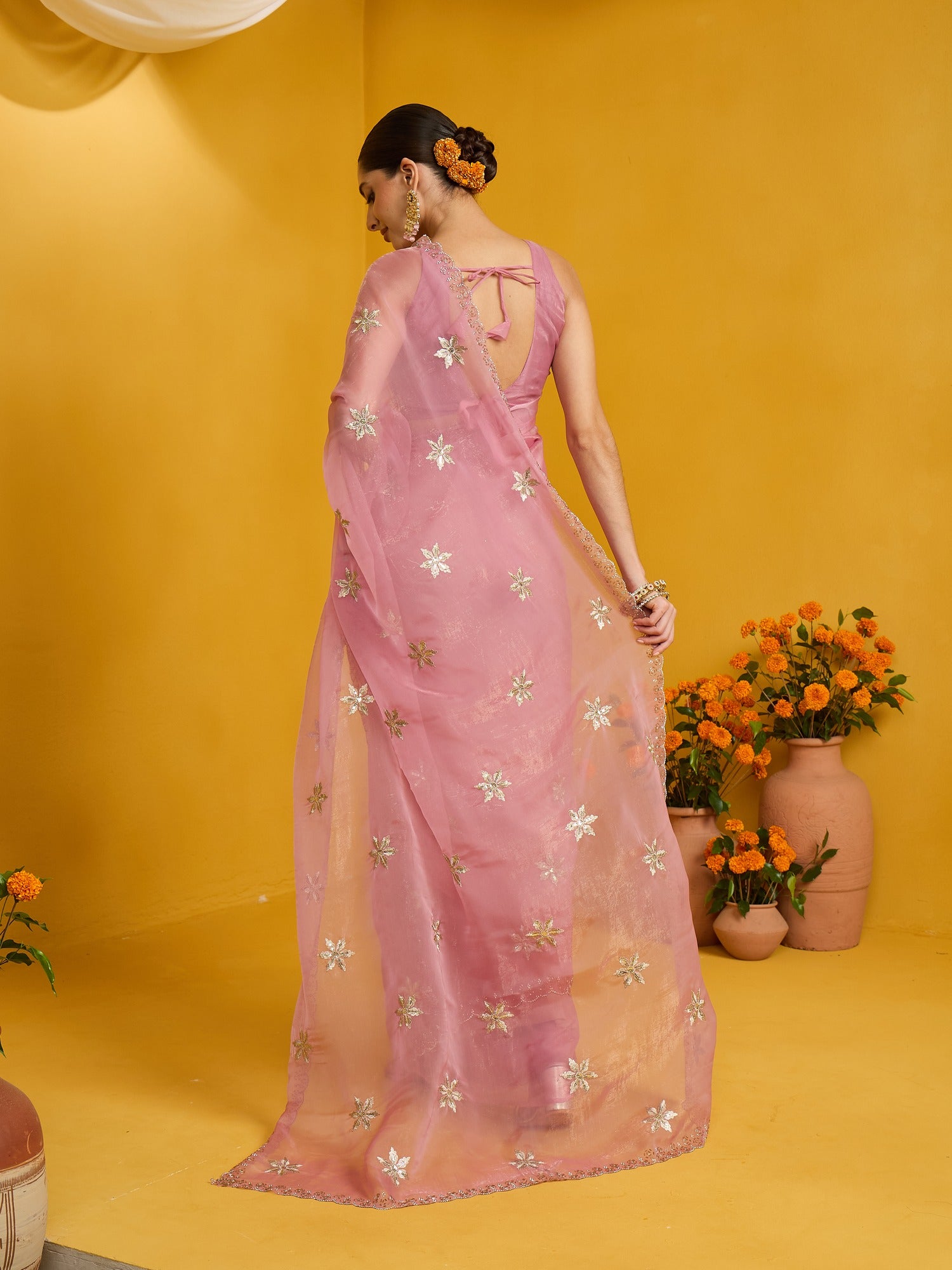 Pink Pure Georgette saree – detail view 6