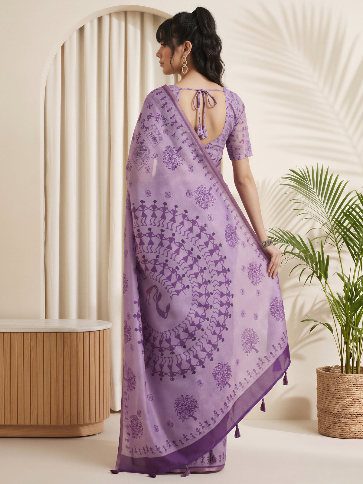 Lavender Cotton Linen saree – detail view 1