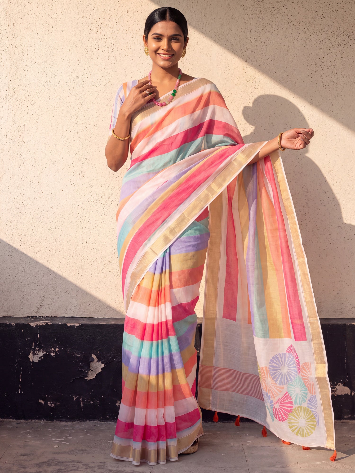 Multicolored Linen saree – detail view 3