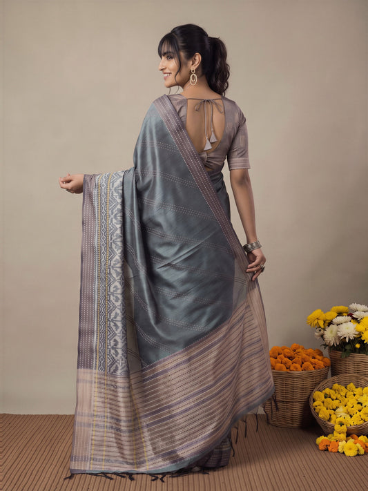 Grey Silk Cotton saree – detail view 1