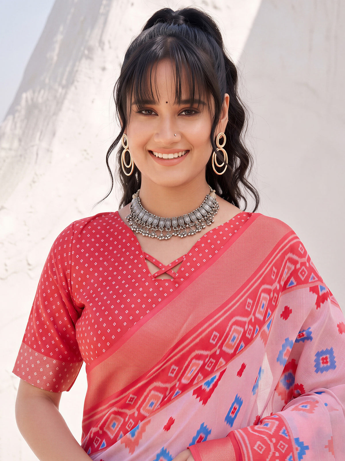Pink Cotton Linen saree – detail view 4