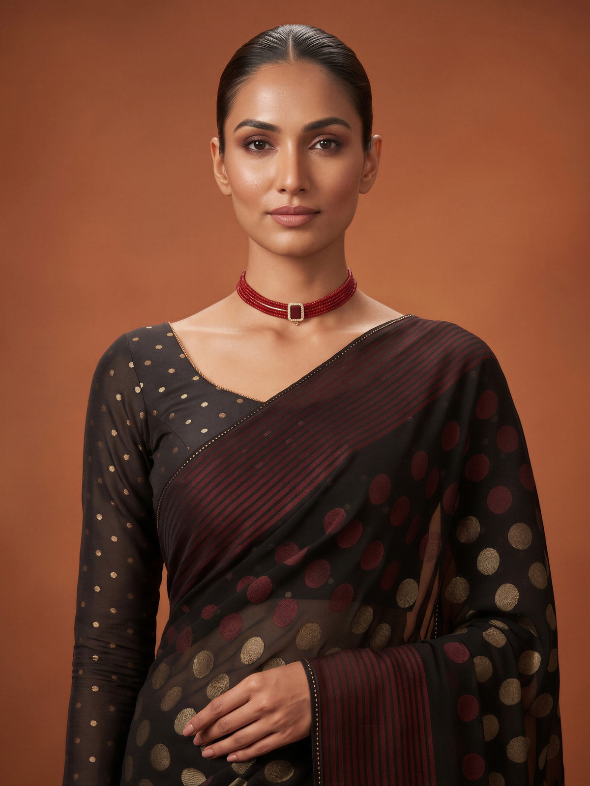 Black georgette saree view 4