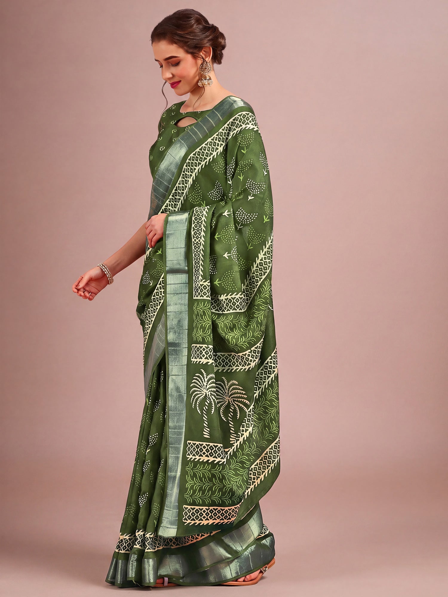 Green Cotton Silk saree – detail view 2