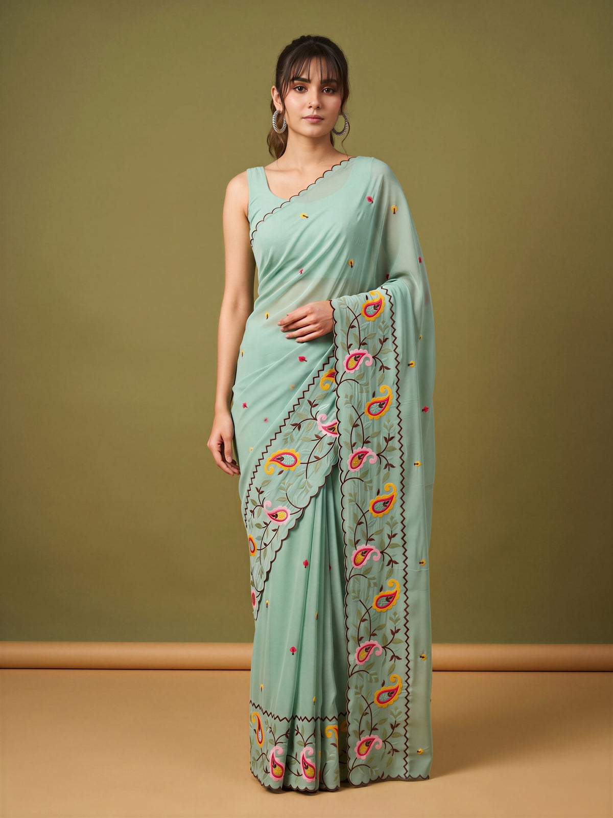 Light Blue Georgette saree – detail view 3