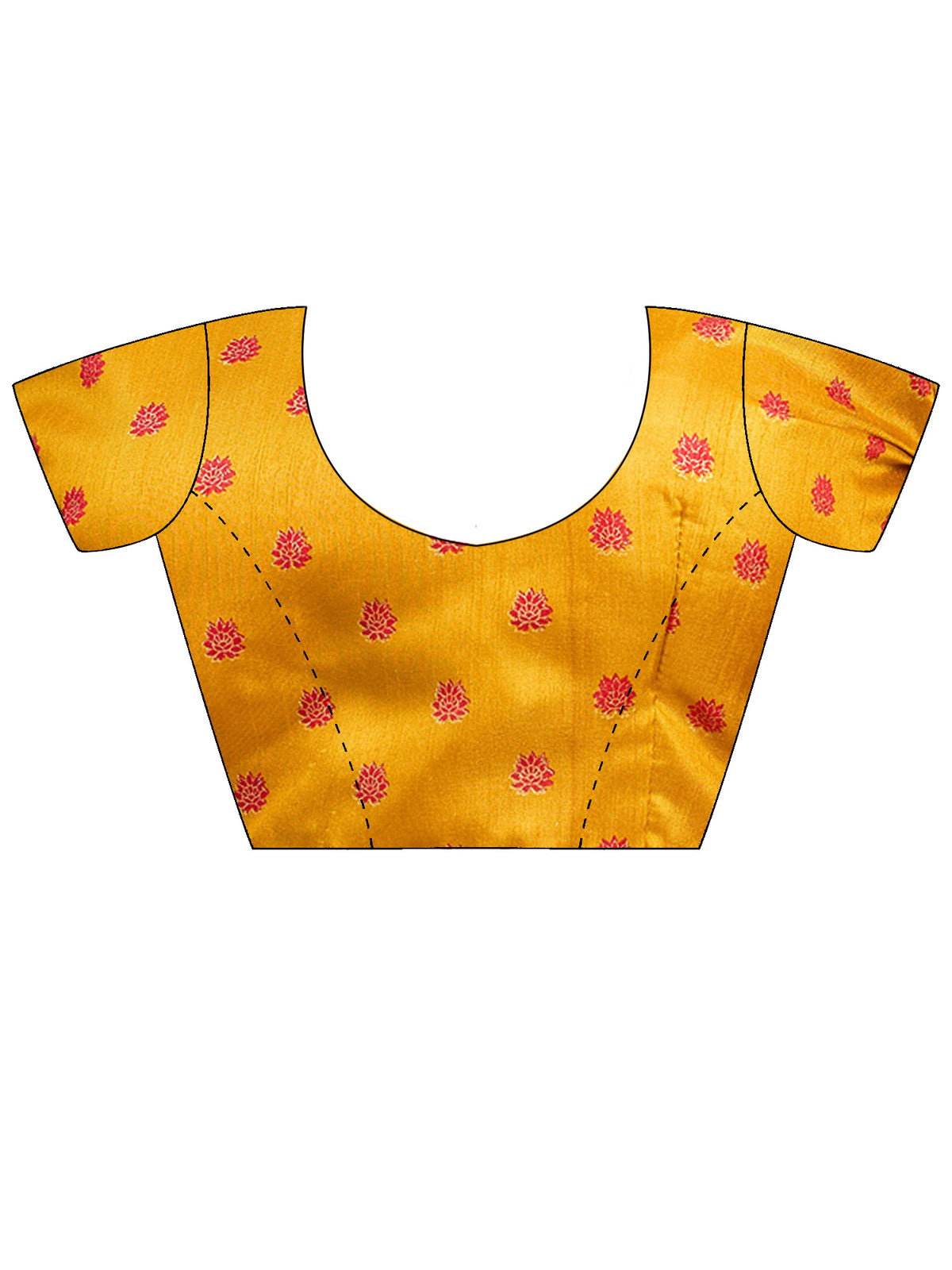Unstitched yellow silk blend blouse piece with ethnic motif design