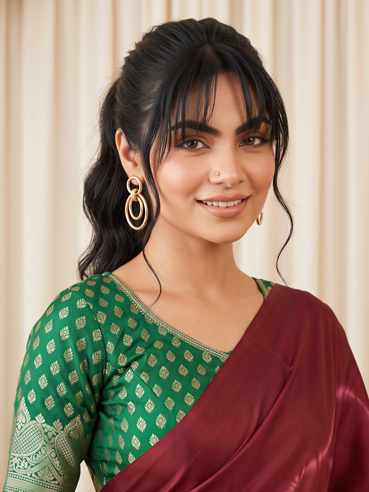 Burgundy Satin Silk saree – detail view 4