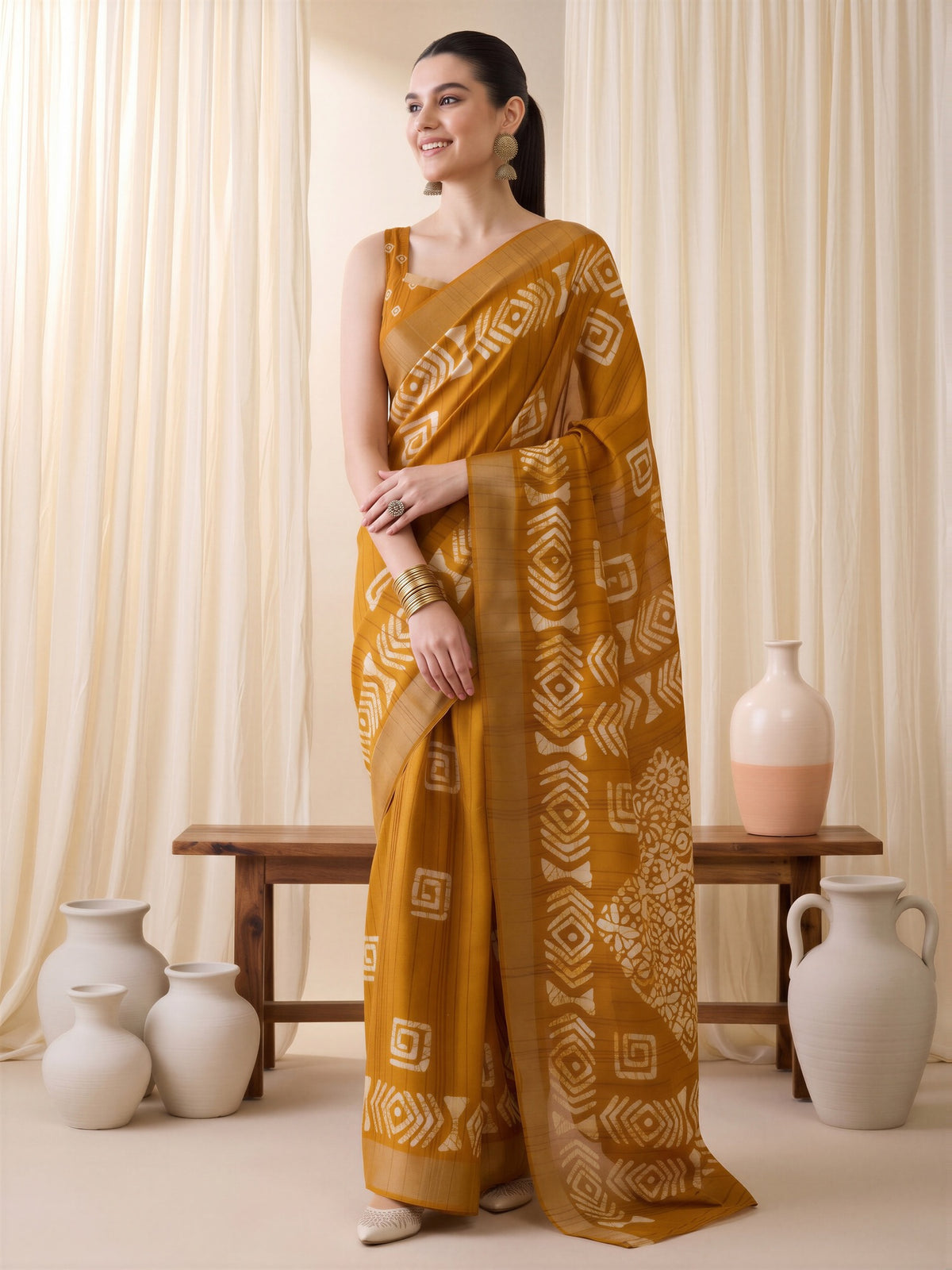 Mustard Silk Blend saree – detail view 3