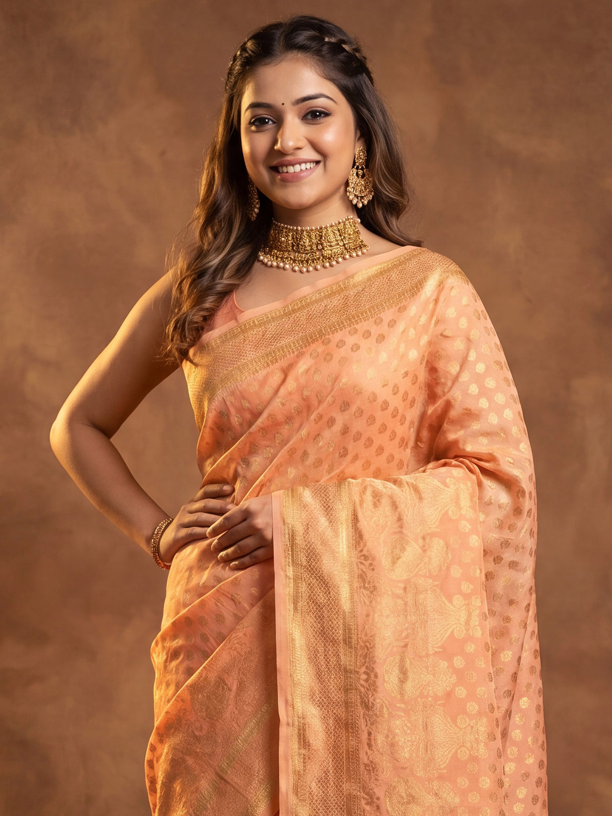 Orange Silk Blend saree – detail view 4