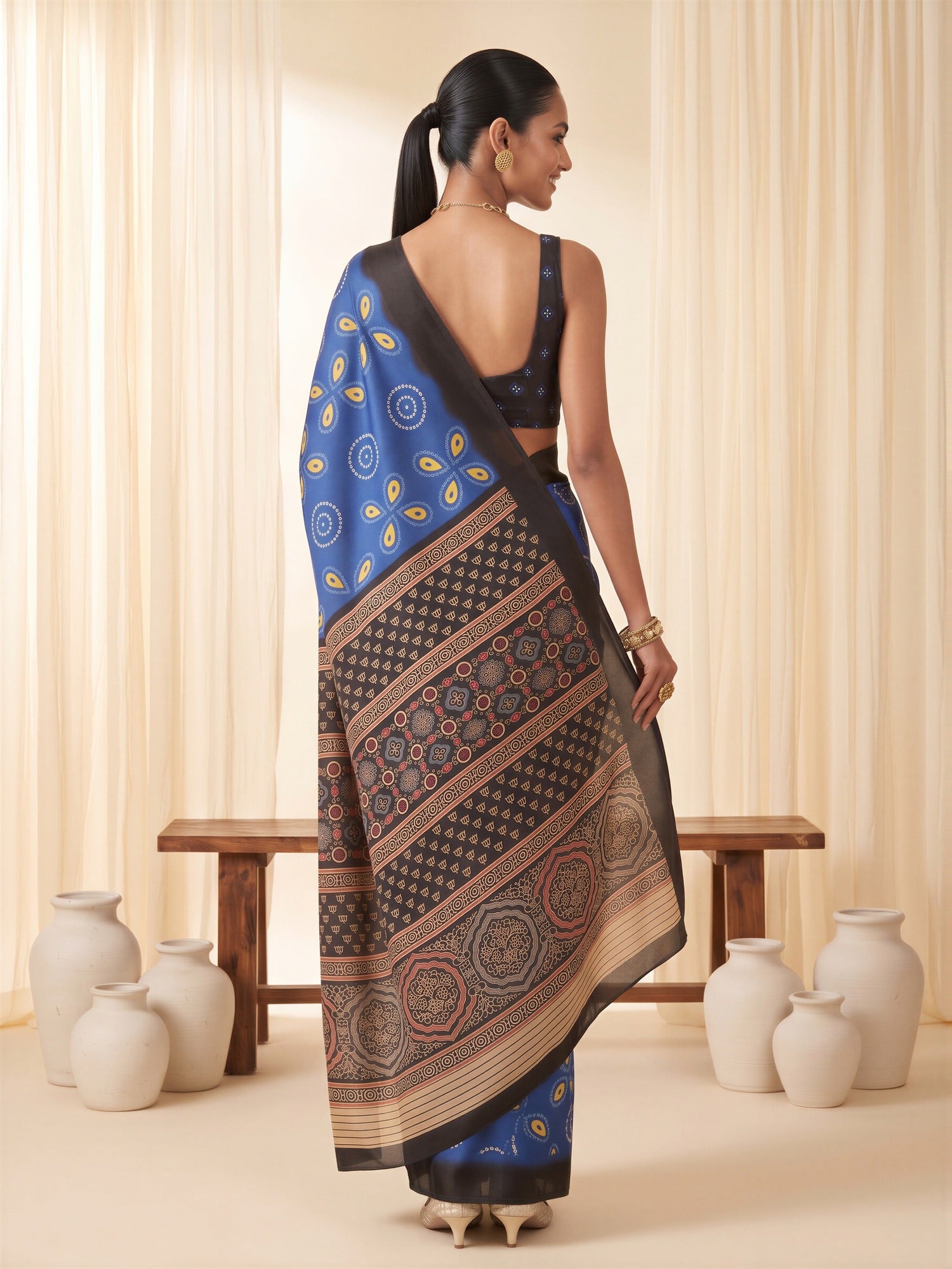 Blue Satin saree – detail view 1