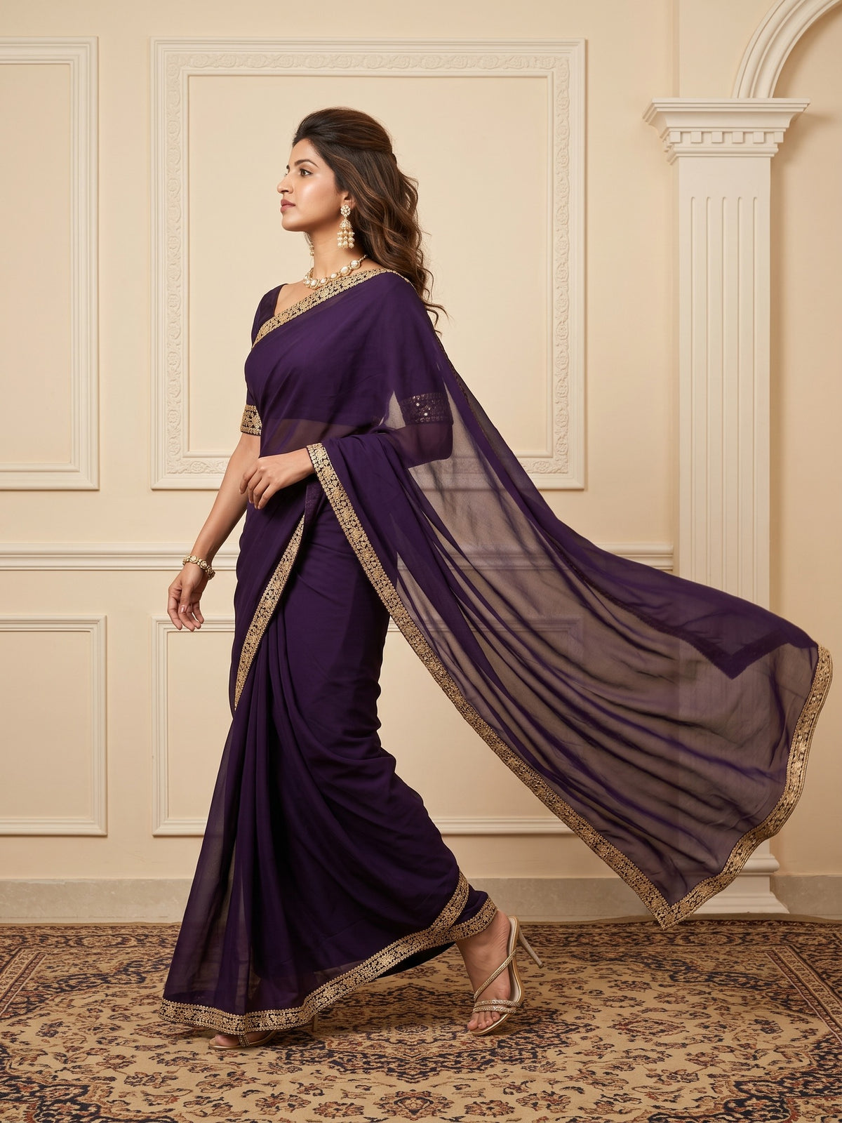 Purple Satin Silk saree – detail view 2