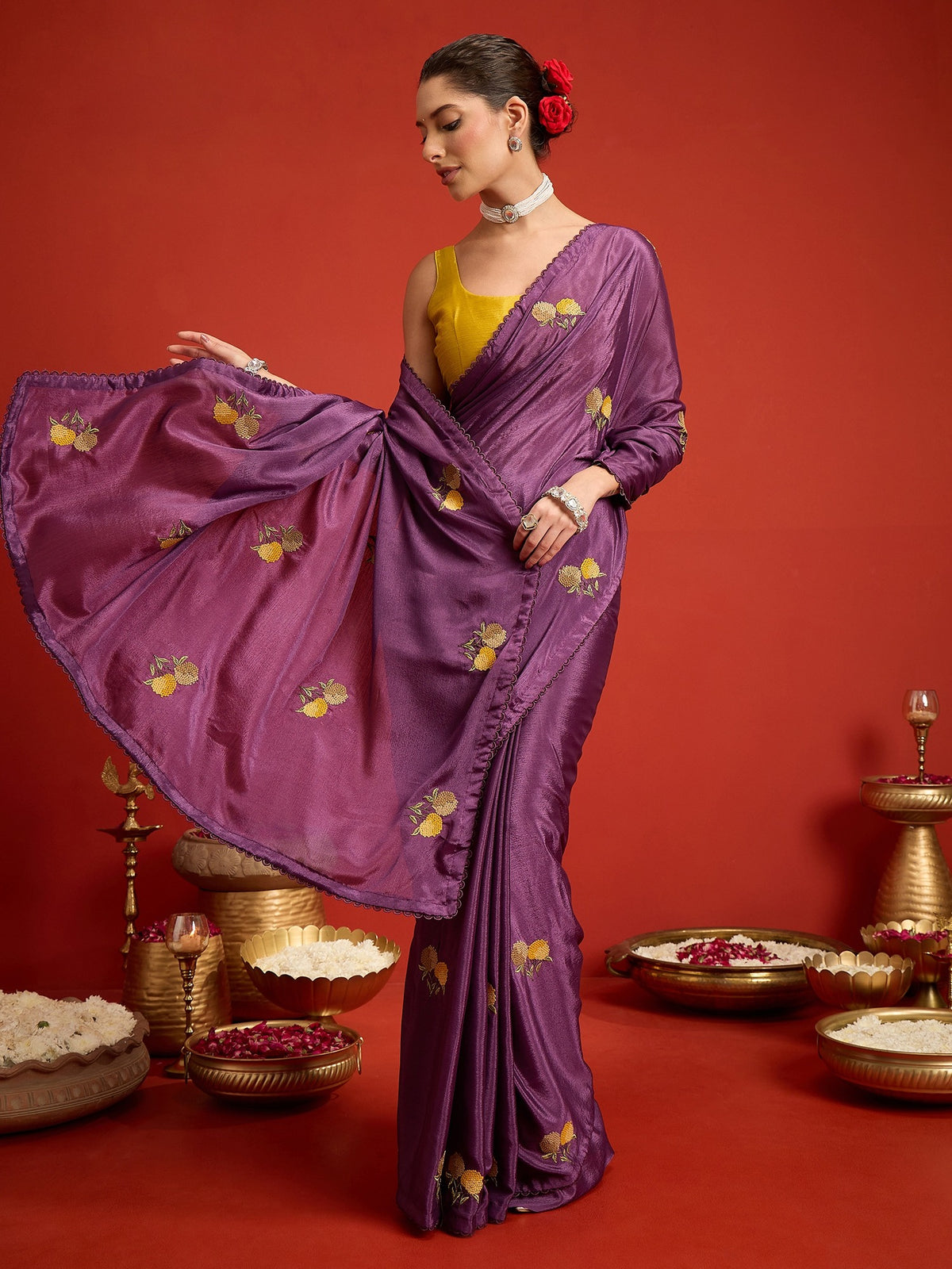 Purple poly georgette saree view 2