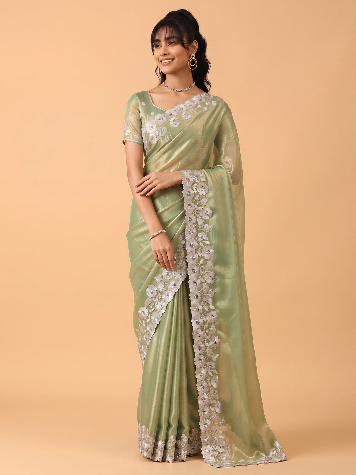 Light Green Chiffon saree – detail view 2