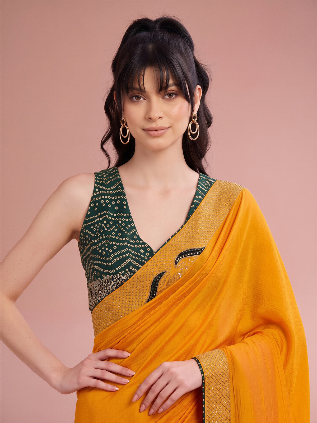 Yellow Vichitra Silk saree – detail view 4