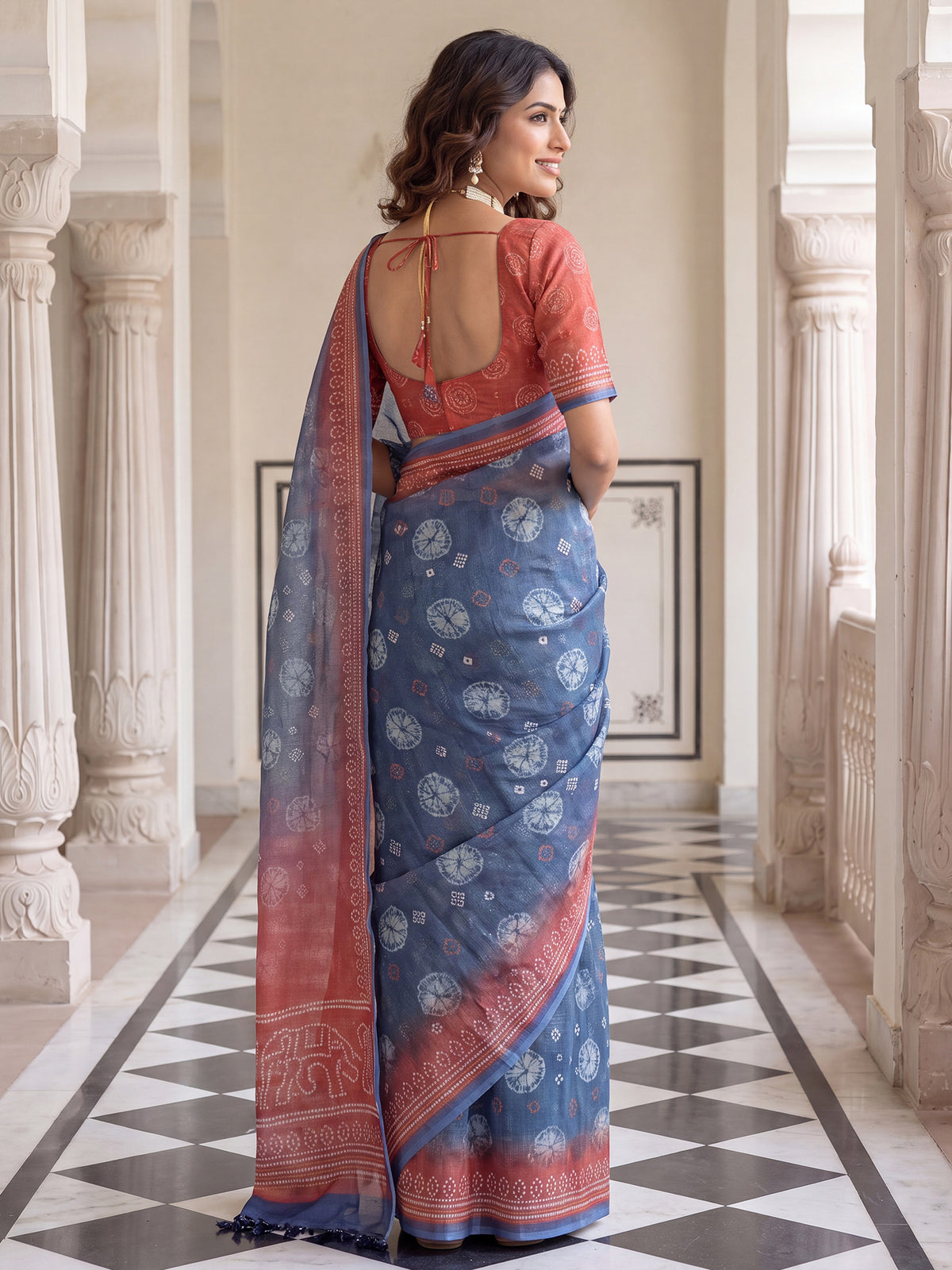 Teal Blue Cotton Silk saree – detail view 1