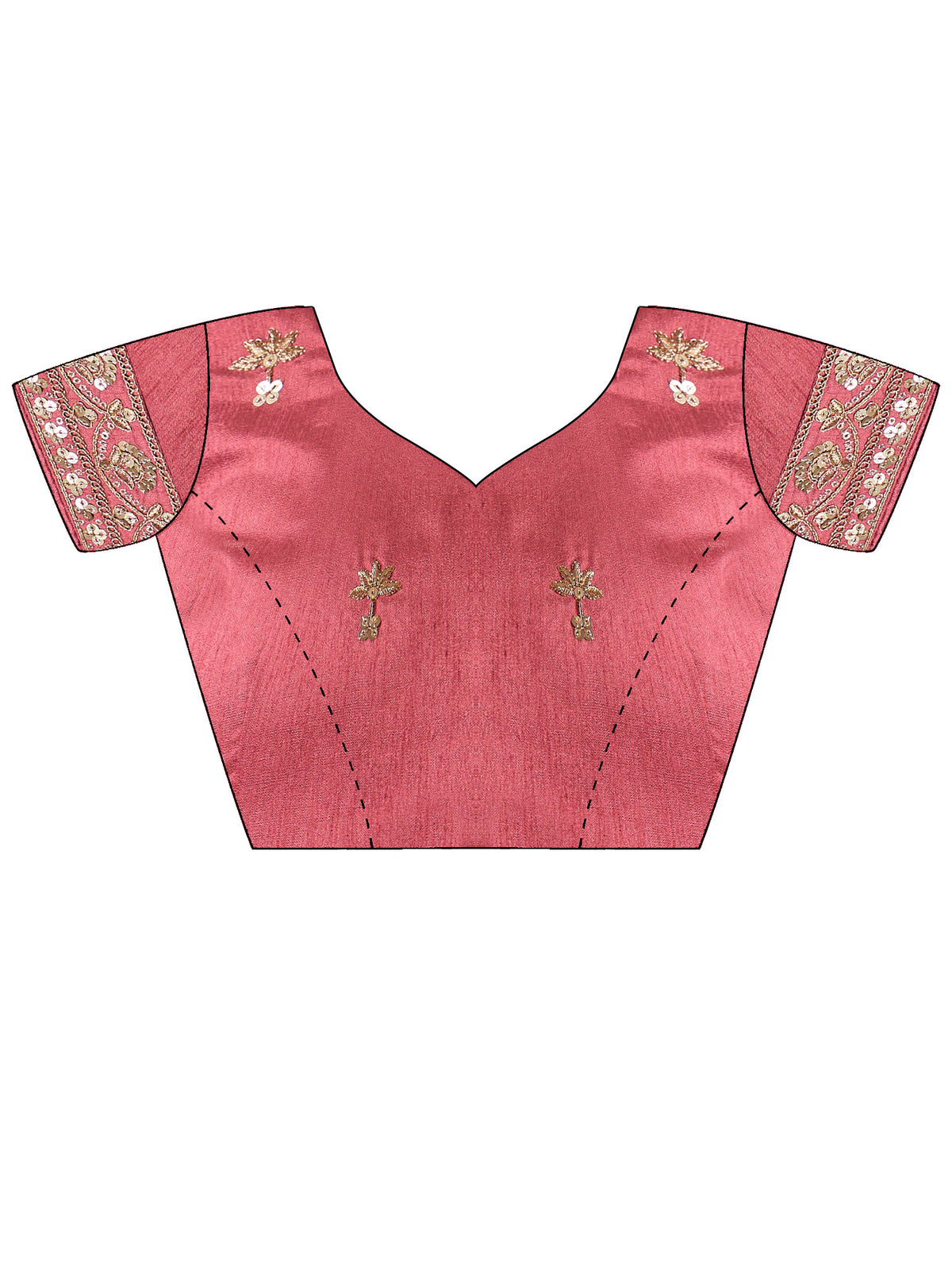 Unstitched pink net blouse piece with embellished design