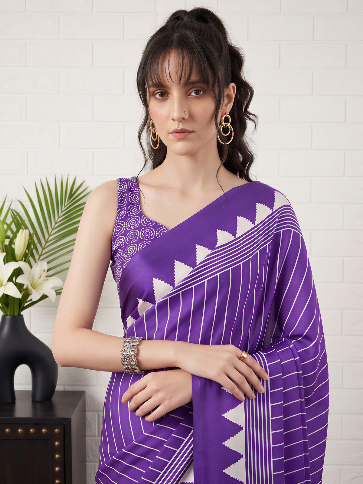 Purple Satin saree – detail view 4