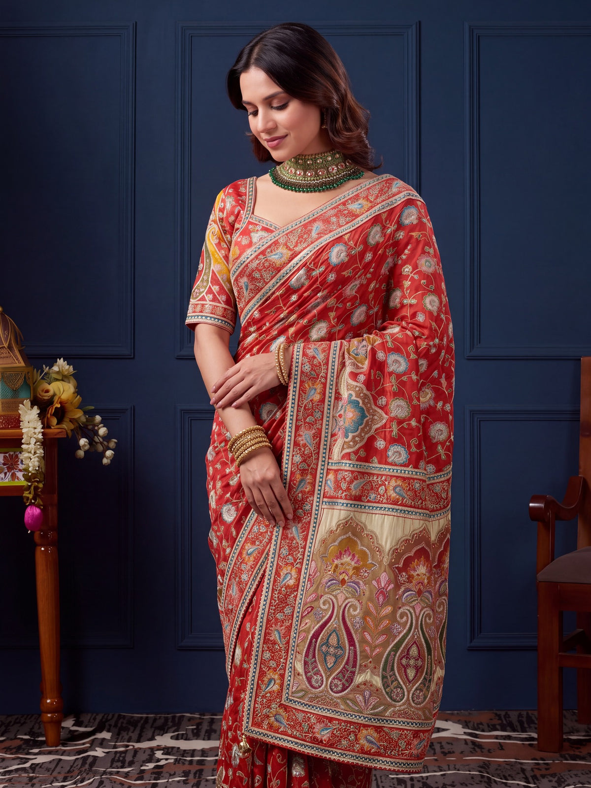Orange Silk Blend saree – detail view 4