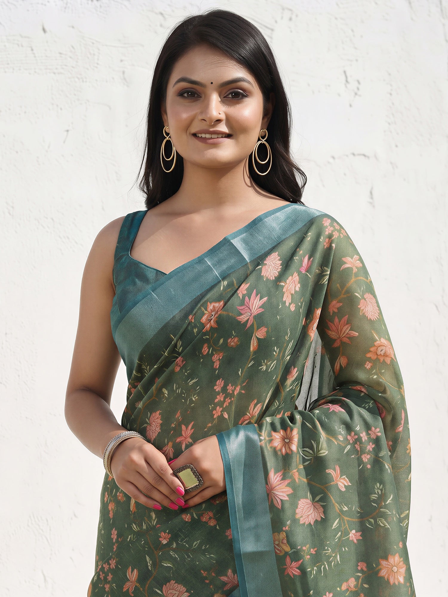 Sea Green Cotton Silk saree – detail view 4