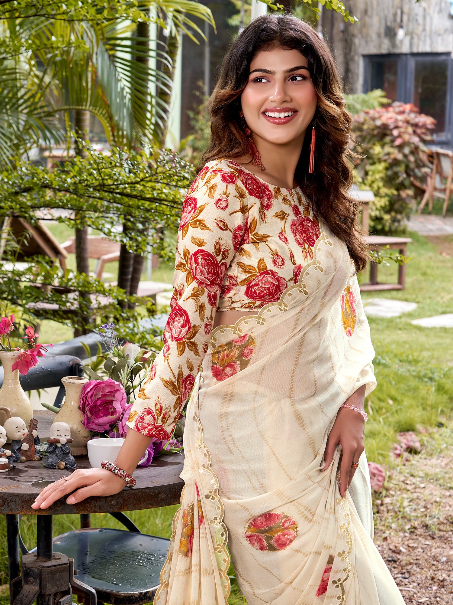 Off White Chiffon saree – detail view 3