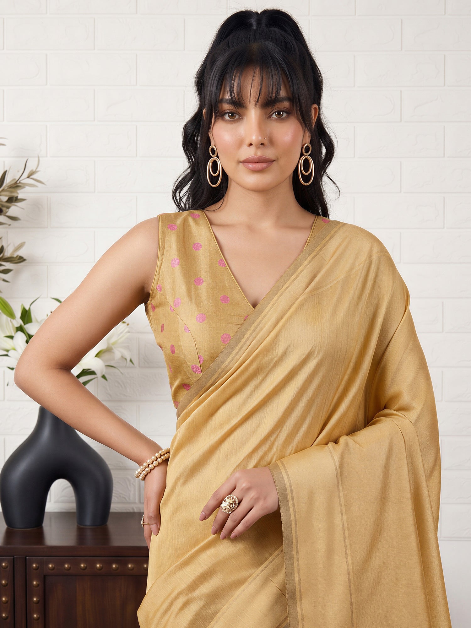 Mustard Bhagalpuri Silk saree – detail view 4