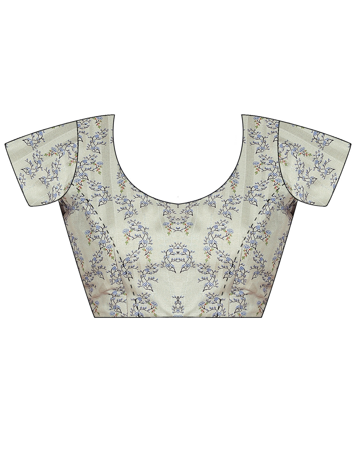 Unstitched grey silk blend blouse piece with ethnic motif design