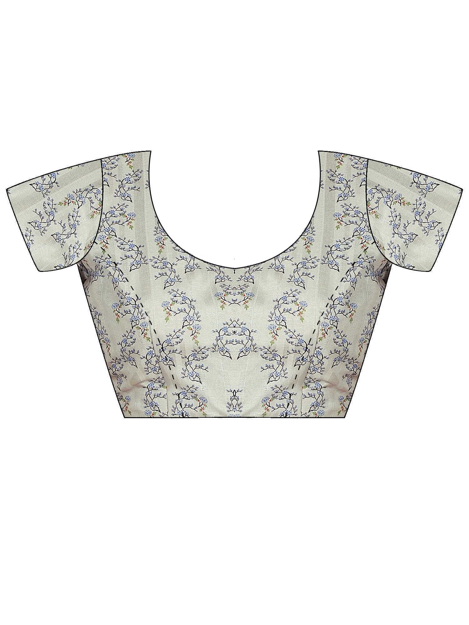 Unstitched beige silk blend blouse piece with ethnic motif design