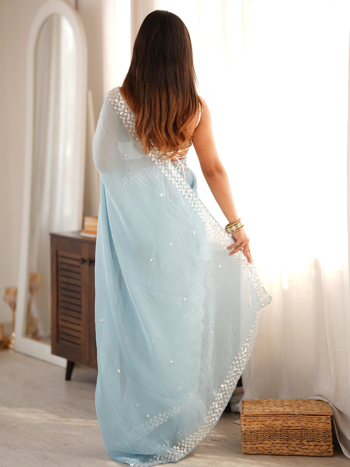 Light Blue Georgette saree – detail view 1