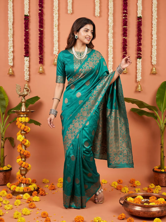 Teal Blue Silk Blend saree – detail view 1