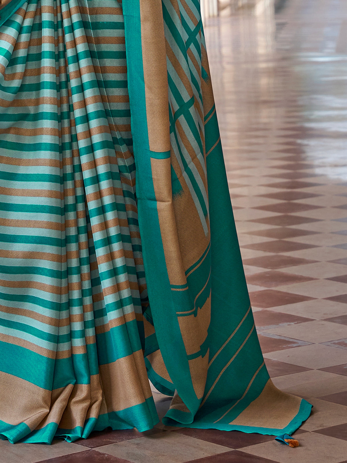 Teal Green crepe saree view 4
