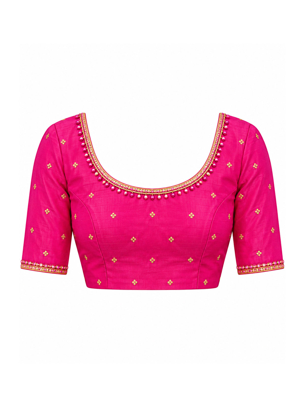 Unstitched pink banglori silk blouse piece with embellished design