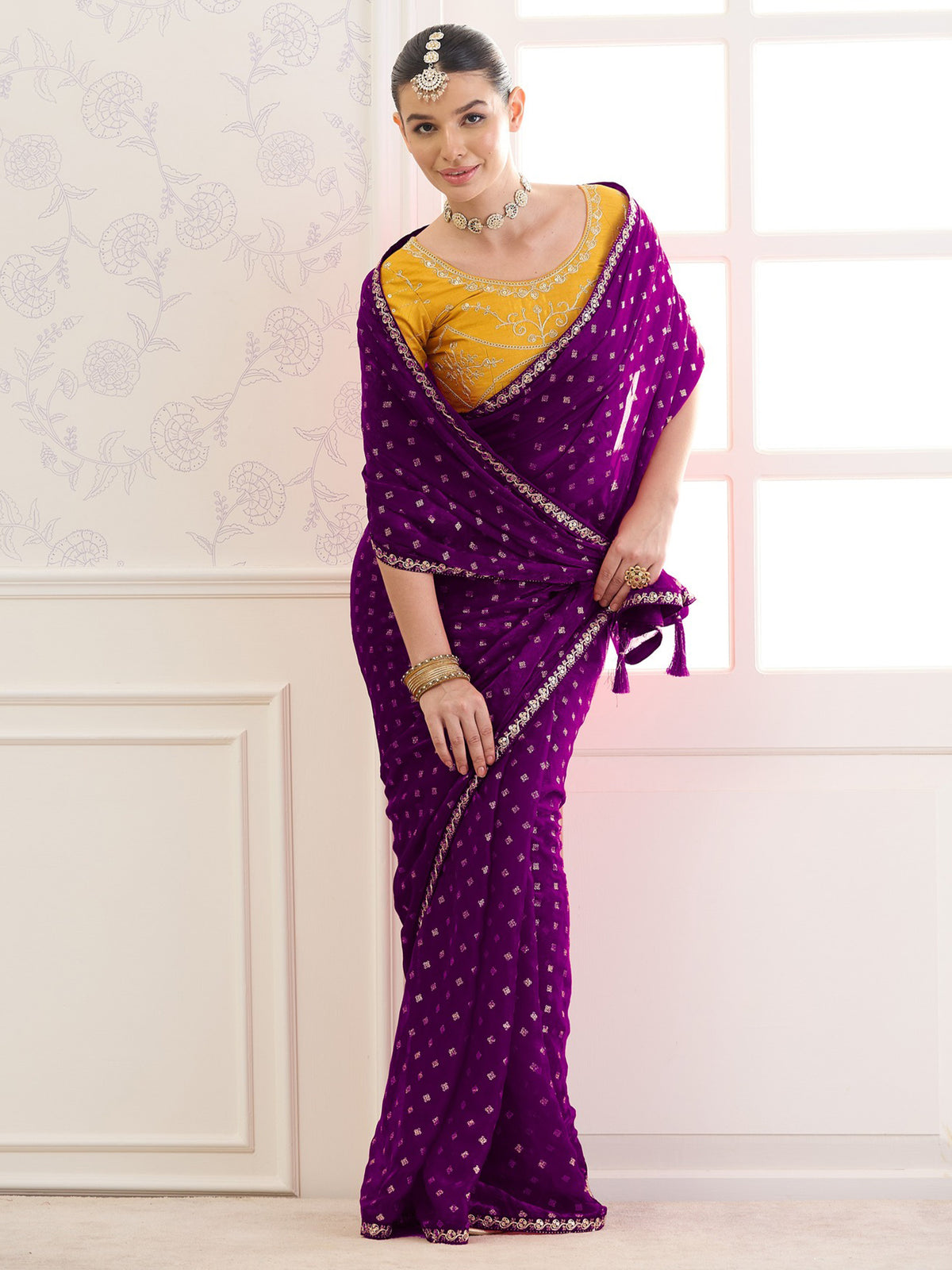 Purple chiffon saree view 2
