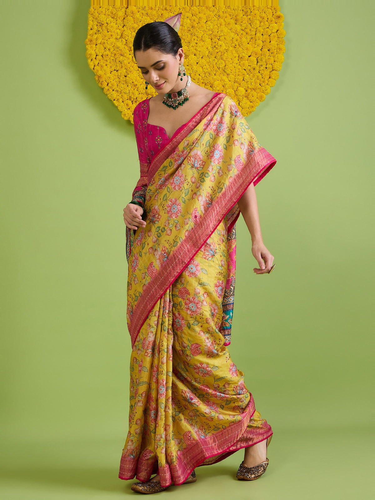 Yellow Tussar Silk saree – detail view 4