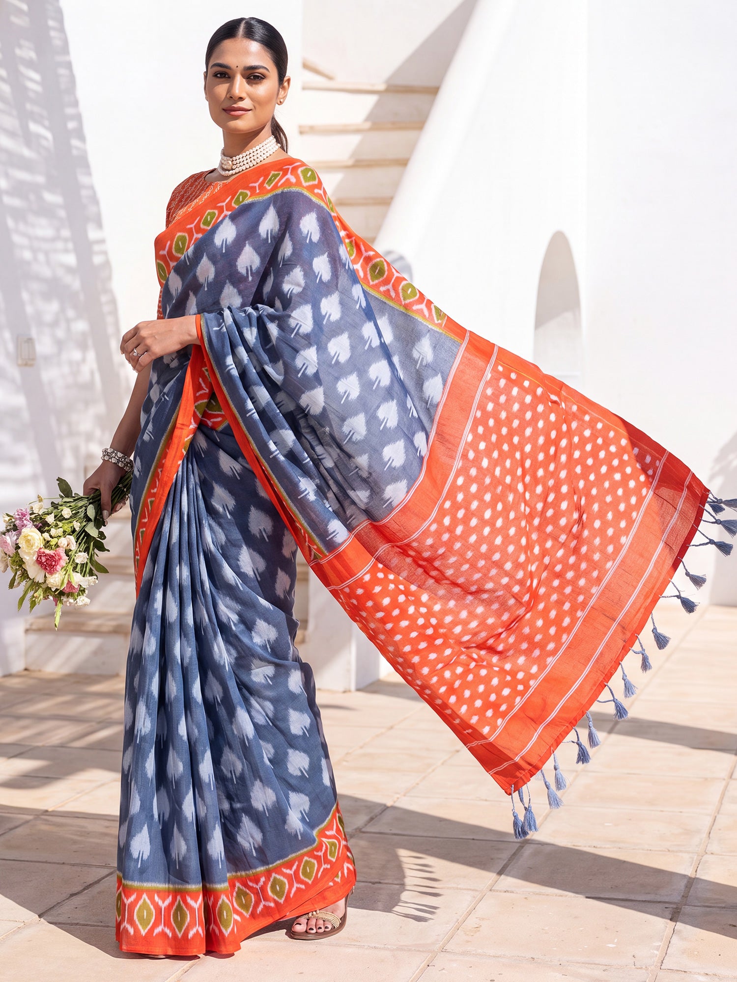 Blue Cotton saree – detail view 3