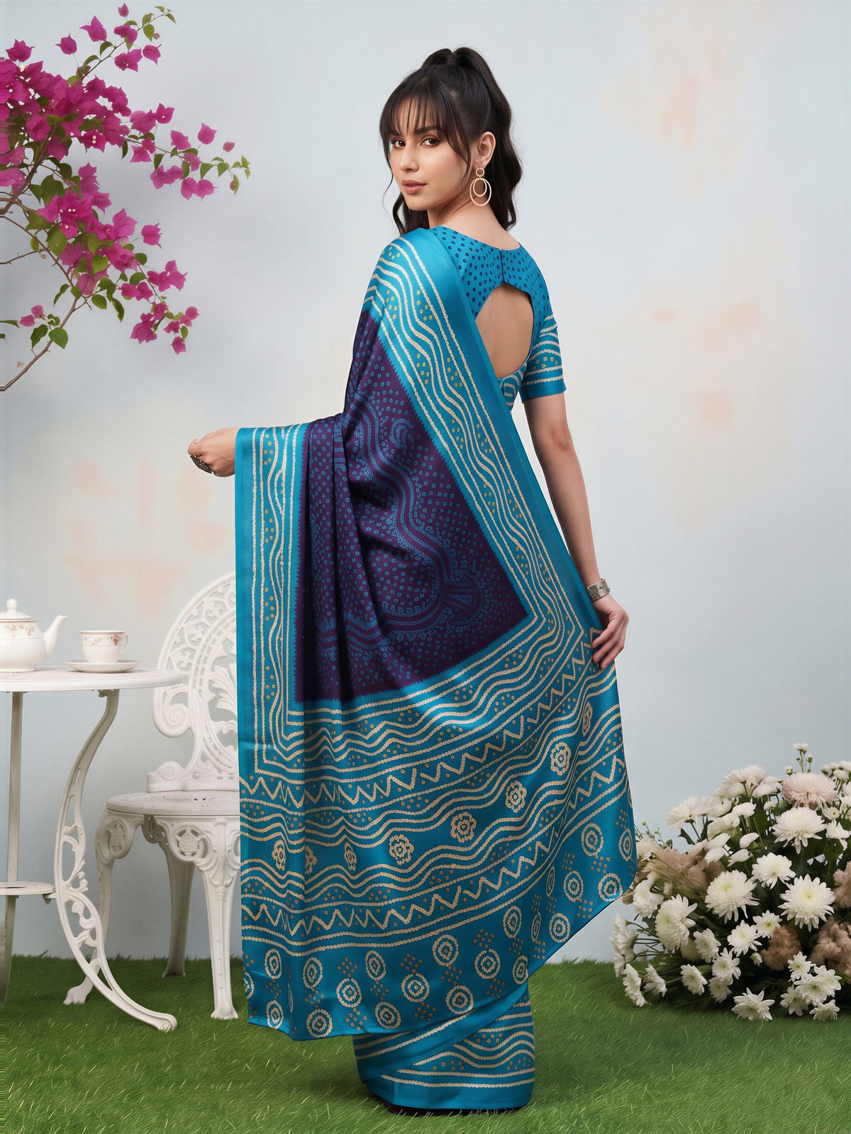 Navy Blue Satin Silk saree – detail view 1