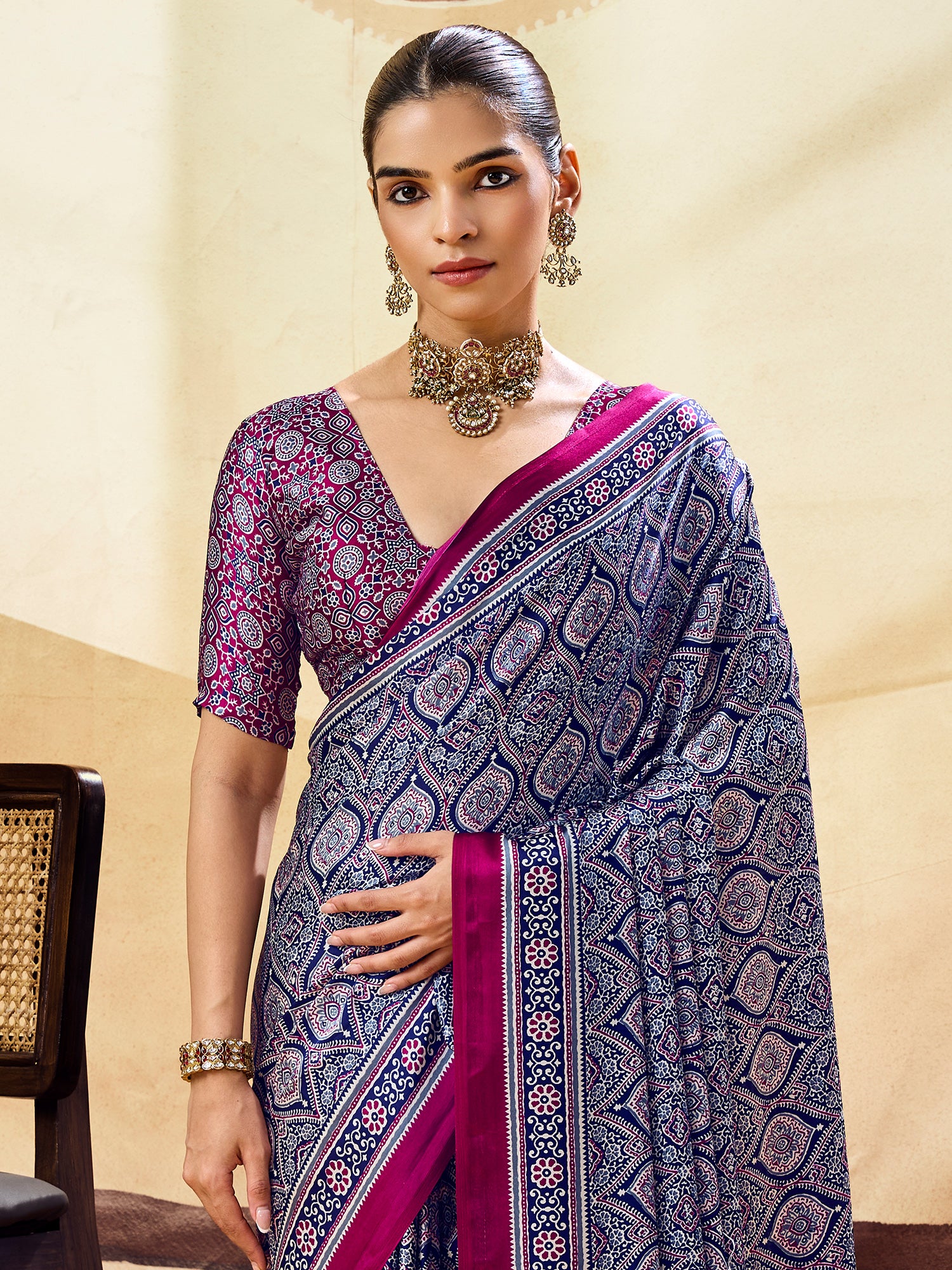 Blue Satin saree – detail view 3